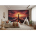 Lighthouse in Crimson Fire - AI Art Wall Mural for Contemporary Interiors