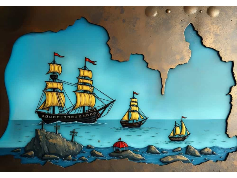 Sails on a Turquoise Sea Mural - AI Art Wall Mural for Contemporary Interiors