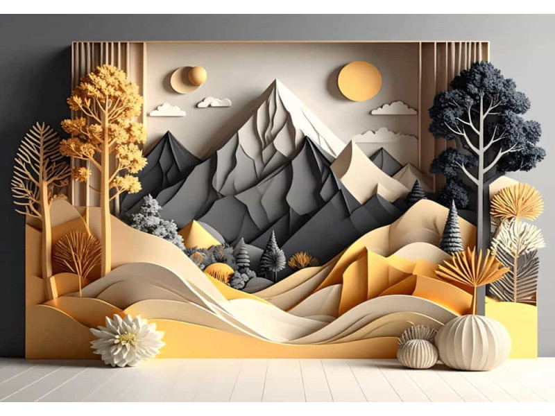 Layered Mountscape - AI Art Wall Mural for Contemporary Interiors
