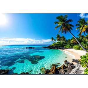 Sun-Drenched Beach Cove - AI Art Wall Mural for Contemporary Interiors