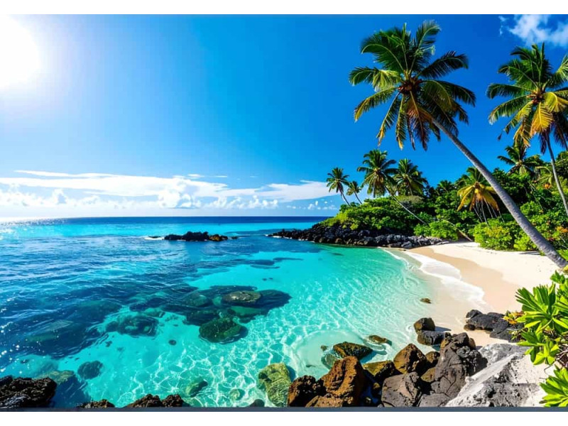 Sun-Drenched Beach Cove - AI Art Wall Mural for Contemporary Interiors