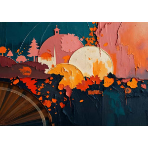 Textured Sunset Citadel - AI Art Wall Mural for Contemporary Interiors | Wall4Soul