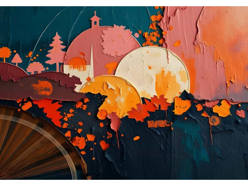 Textured Sunset Citadel - AI Art Wall Mural for Contemporary Interiors