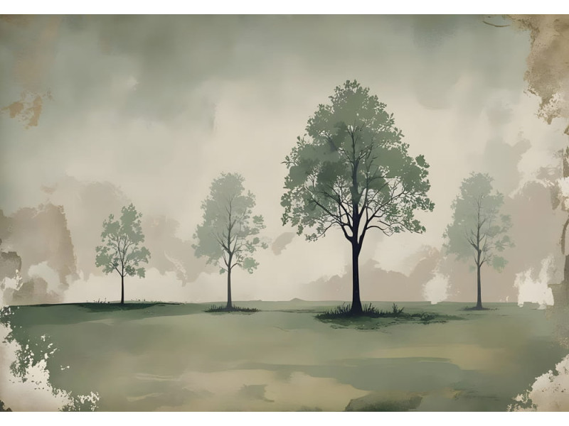 Vintage Landscape with Trees - AI Art Wall Mural for Contemporary Interiors