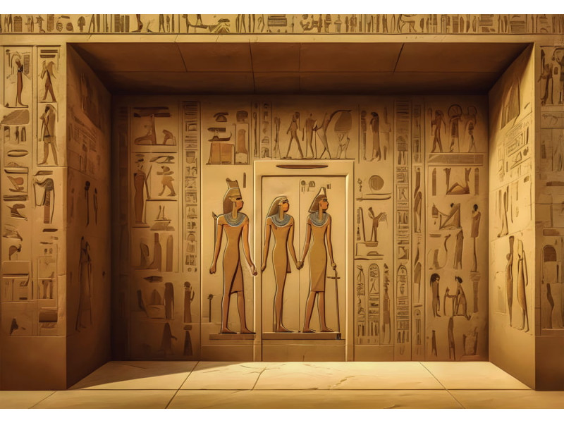 Stylized Egyptian Scene - AI Art Wall Mural for Contemporary Interiors