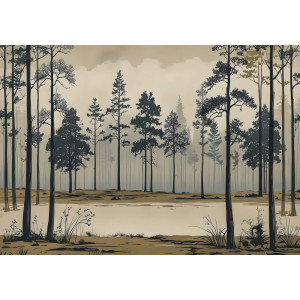 Vintage Forest Landscape - AI Art Wall Mural for Contemporary Interiors