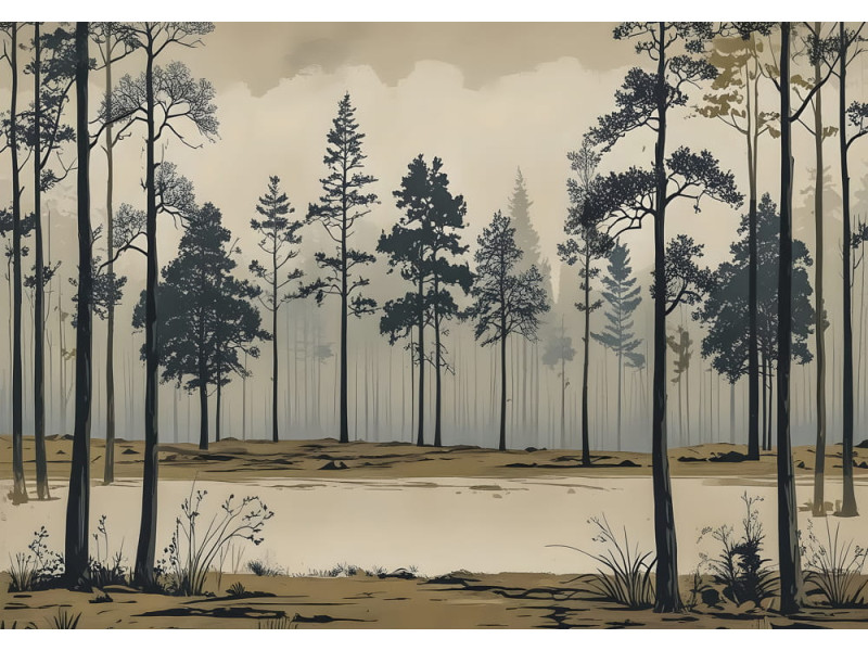Vintage Forest Landscape - AI Art Wall Mural for Contemporary Interiors