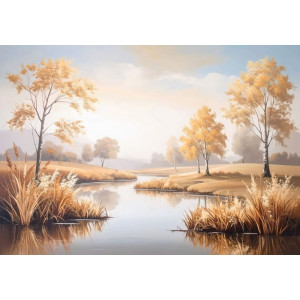 Riverbank Dreams - AI Art Wall Mural for Contemporary Interiors