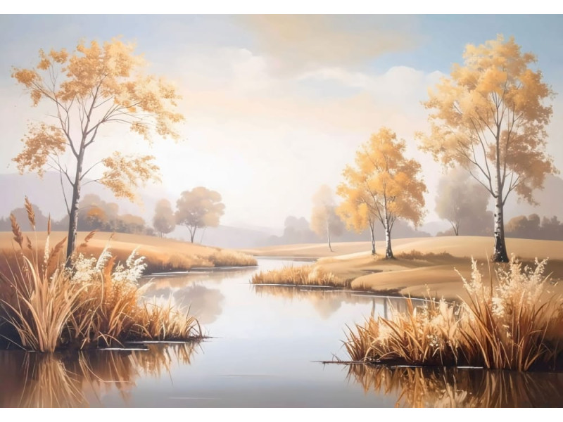 Riverbank Dreams - AI Art Wall Mural for Contemporary Interiors