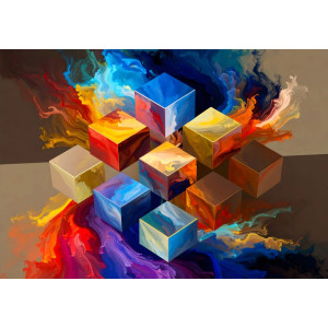 Cubic Chaos Geometric Pattern - Edgy AI Wall Mural | Wall4Soul