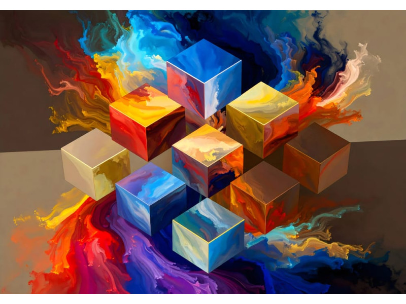 Cubic Chaos Geometric Pattern - Edgy AI Wall Mural