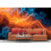 Breathe of Fire and Frost Mural - AI Art Wall Mural for Contemporary Interiors