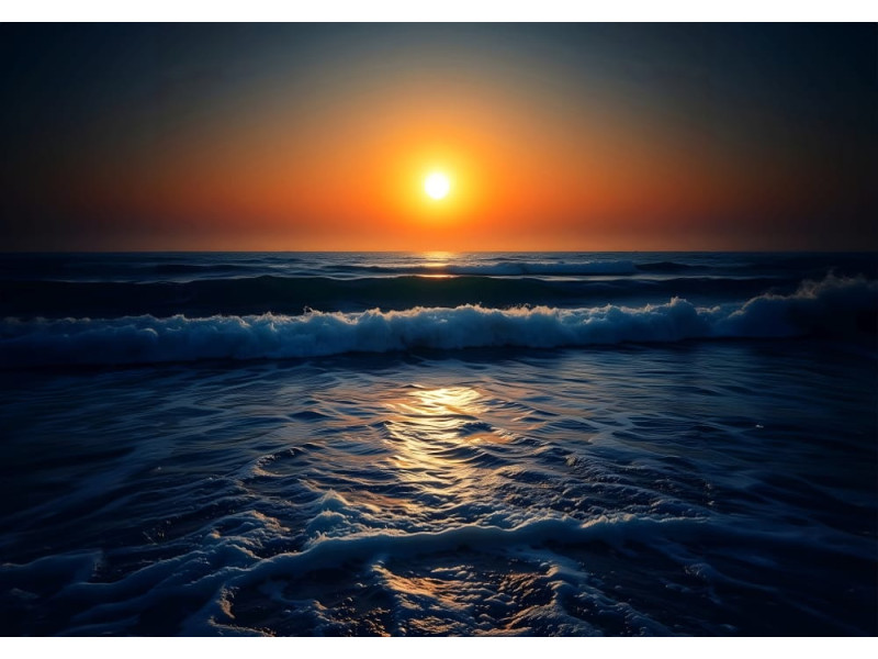 Fiery Ocean Sunset - AI Art Wall Mural for Contemporary Interiors