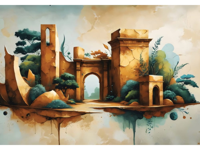 Ancient Ruins Fantasy - AI Art Wall Mural for Contemporary Interiors