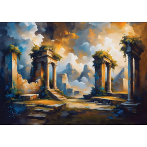 Ancient Greek Temple Ruins - AI Art Wall Mural for Contemporary Interiors
