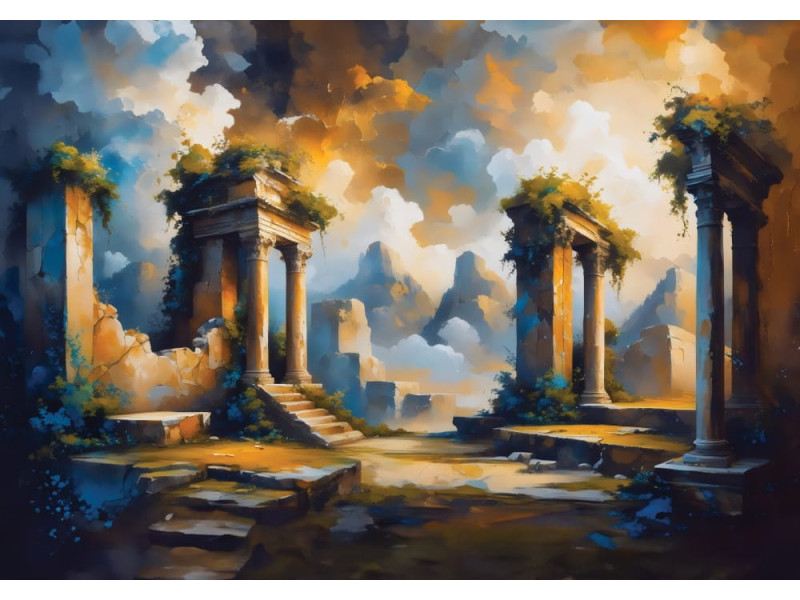 Ancient Greek Temple Ruins - AI Art Wall Mural for Contemporary Interiors