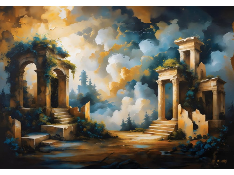 Ancient Temple - AI Art Wall Mural for Contemporary Interiors