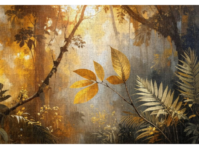 Enchanted Golden Jungle - AI Art Wall Mural for Contemporary Interiors