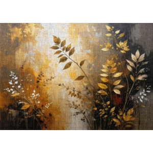 Golden Botanical Whisper - AI Art Wall Mural for Contemporary Interiors