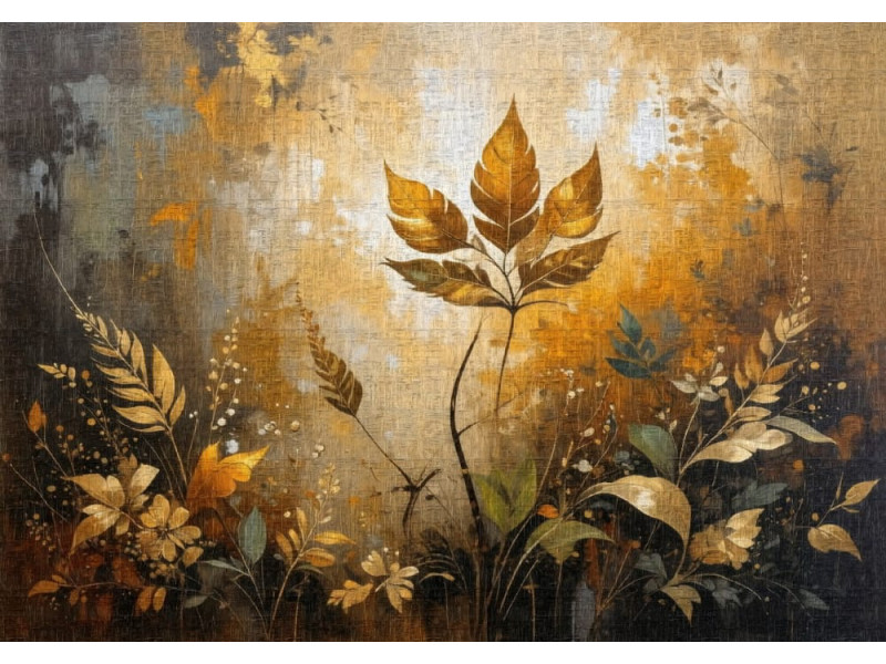 Golden Leaf Bloom - AI Art Wall Mural for Contemporary Interiors