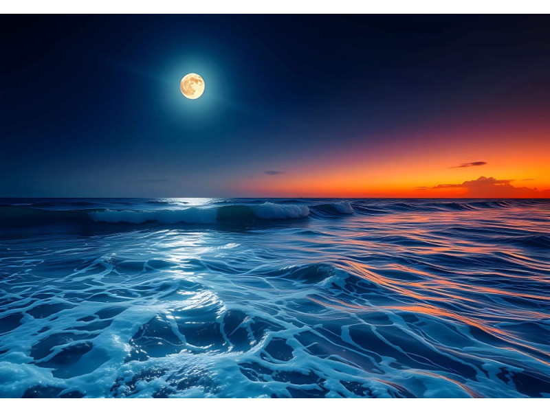 Moonlight on the Waves - AI Art Wall Mural for Contemporary Interiors