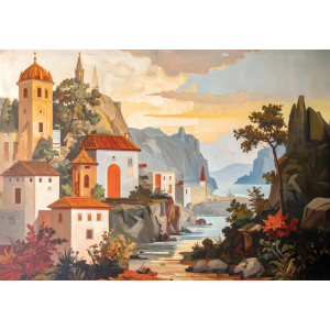 Mediterranean Village - AI Art Wall Mural for Contemporary Interiors
