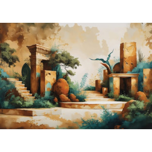 Mystical Ancient Ruins - AI Art Wall Mural for Contemporary Interiors