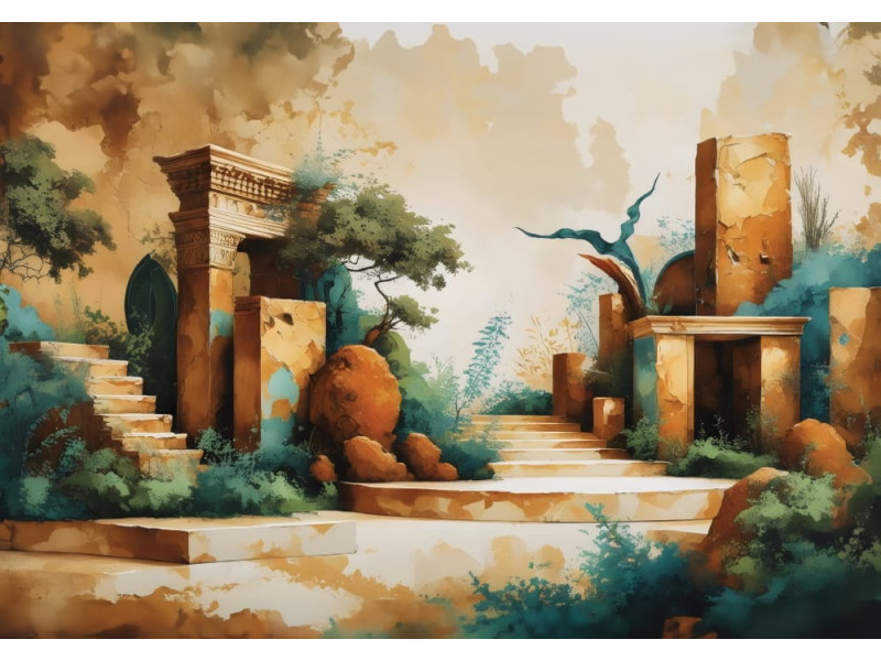 Mystical Ancient Ruins - AI Art Wall Mural for Contemporary Interiors
