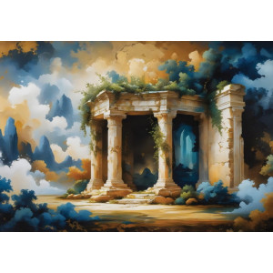 Mythical Ancient Temple - AI Art Wall Mural for Contemporary Interiors