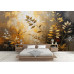 Golden Botanical Whisper - AI Art Wall Mural for Contemporary Interiors