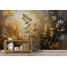 Golden Botanical Whisper - AI Art Wall Mural for Contemporary Interiors