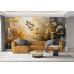 Golden Botanical Whisper - AI Art Wall Mural for Contemporary Interiors