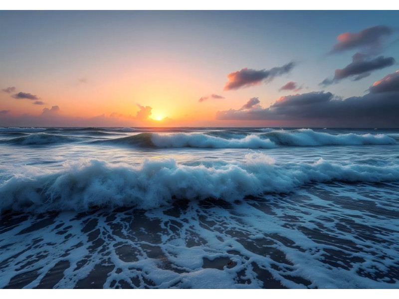 Dusk Ocean Waves - AI Art Wall Mural for Contemporary Interiors