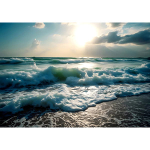 Emerald Glow Ocean Waves - AI Art Wall Mural for Contemporary Interiors | Wall4Soul