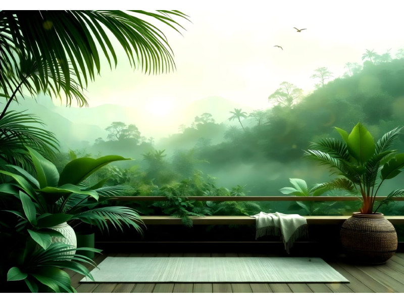Tropical Morning Mist - AI Art Wall Mural for Contemporary Interiors