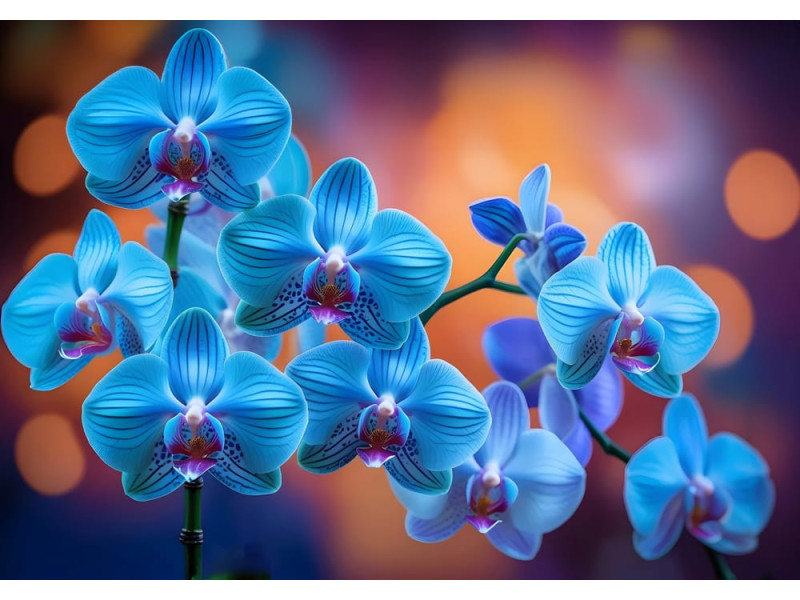 Azure Orchid Elegance - AI Art Wall Mural for Contemporary Interiors Azure Orchid Elegance - AI Art Wall Mural for Contemporary Interiors