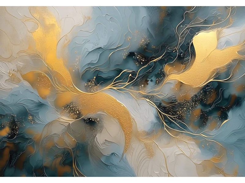 Teal and Gold - AI Art Wall Mural for Contemporary Interiors