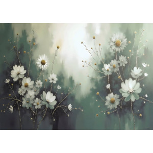 Misty Green Floral - AI Art Wall Mural for Contemporary Interiors