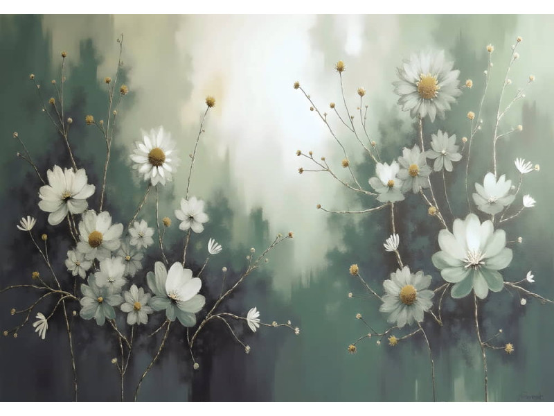 Misty Green Floral - AI Art Wall Mural for Contemporary Interiors