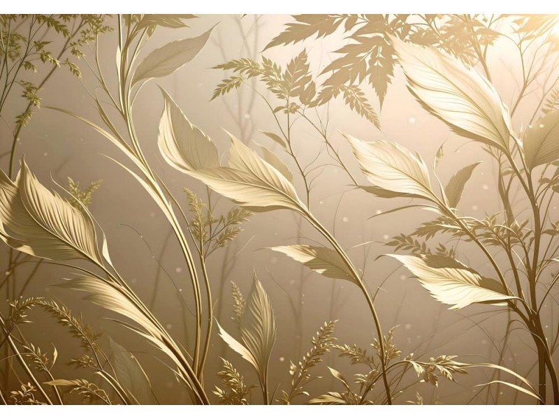Golden Meadow Whisper - AI Art Wall Mural for Contemporary Interiors