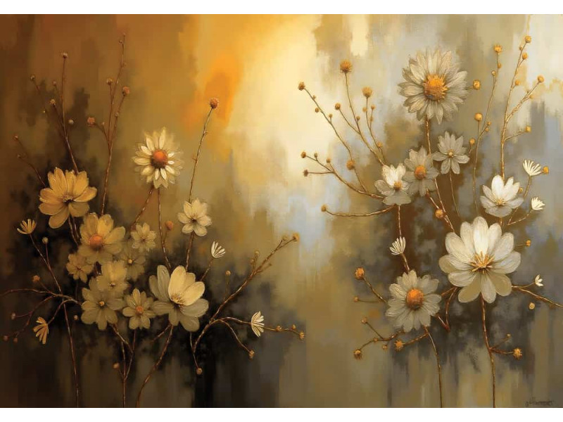 Golden Glow Floral - AI Art Wall Mural for Contemporary Interiors