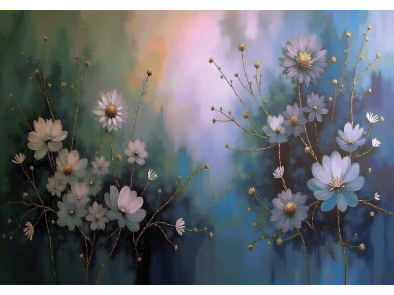 Twilight Blue Floral - AI Art Wall Mural for Contemporary Interiors