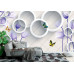 3D Violet Flowers & Butterflies - Classic Wall Mural for Modern Interiors