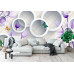 3D Violet Flowers & Butterflies - Classic Wall Mural for Modern Interiors