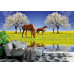 Blooming Cherry Tree with Horses - Classic Wall Mural for Modern Interiors Blooming Cherry Tree with Horses - Classic Wall Mural for Modern Interiors
