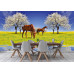 Blooming Cherry Tree with Horses - Classic Wall Mural for Modern Interiors Blooming Cherry Tree with Horses - Classic Wall Mural for Modern Interiors
