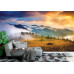 Mountain Landscape with Fog & Haystack - Classic Wall Mural for Modern Interiors