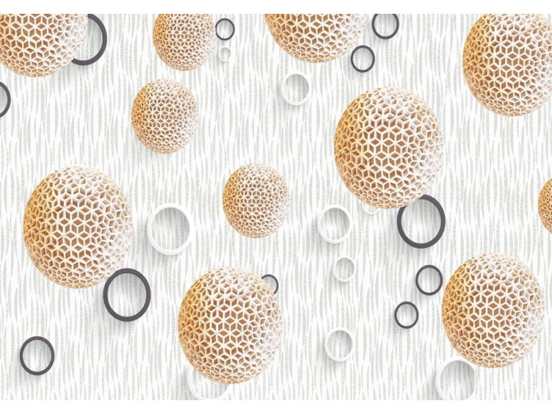 3D Golden Ball Spheres & Circles - Classic Wall Mural for Modern Interiors