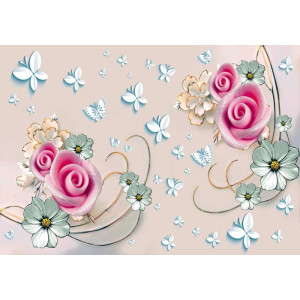 3D Soft Flowers on Beige - Classic Wall Mural for Modern Interiors 3D Soft Flowers on Beige - Classic Wall Mural for Modern Interiors | Wall4Soul