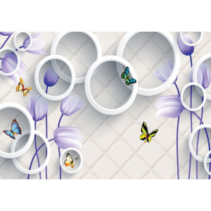 3D Violet Flowers & Butterflies - Classic Wall Mural for Modern Interiors 3D Violet Flowers & Butterflies - Classic Wall Mural for Modern Interiors | Wall4Soul